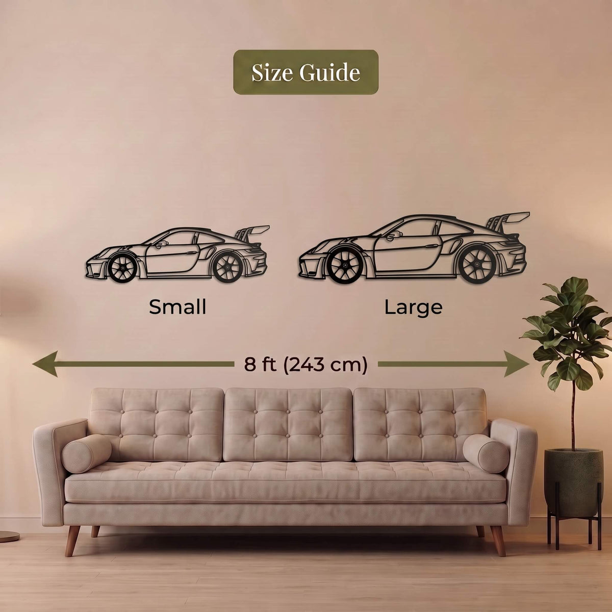 17. Porsche GT3 RS Outline (Side Profile) Metal Wall Art