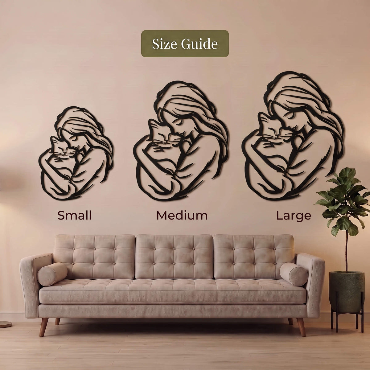 1. Woman Hugging Cat Metal Wall Art