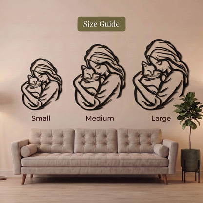 1. Woman Hugging Cat Metal Wall Art