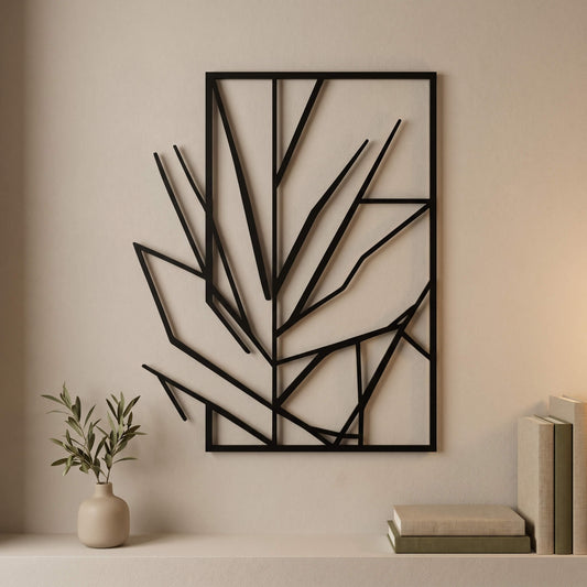 8. Geometric Palm Leaf Metal Wall Art
