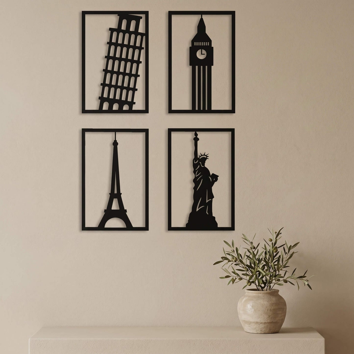 9. World Landmarks Metal Wall Art (Set of 4)