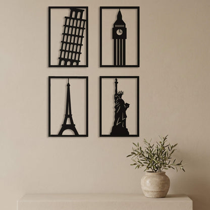 9. World Landmarks Metal Wall Art (Set of 4)