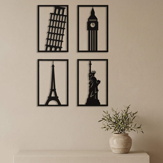 9. World Landmarks Metal Wall Art (Set of 4)
