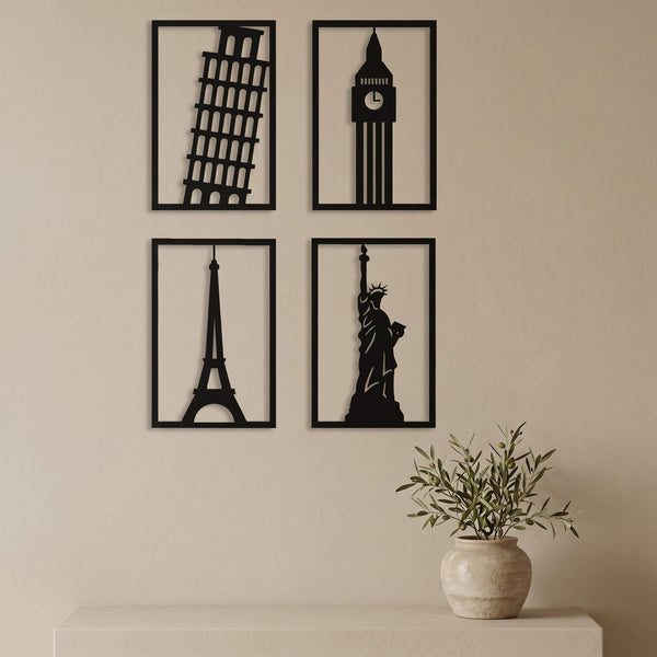 9. World Landmarks Metal Wall Art (Set of 4)
