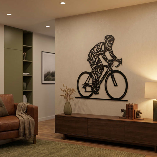 4. Geometric Road Cyclist Metal Wall Art