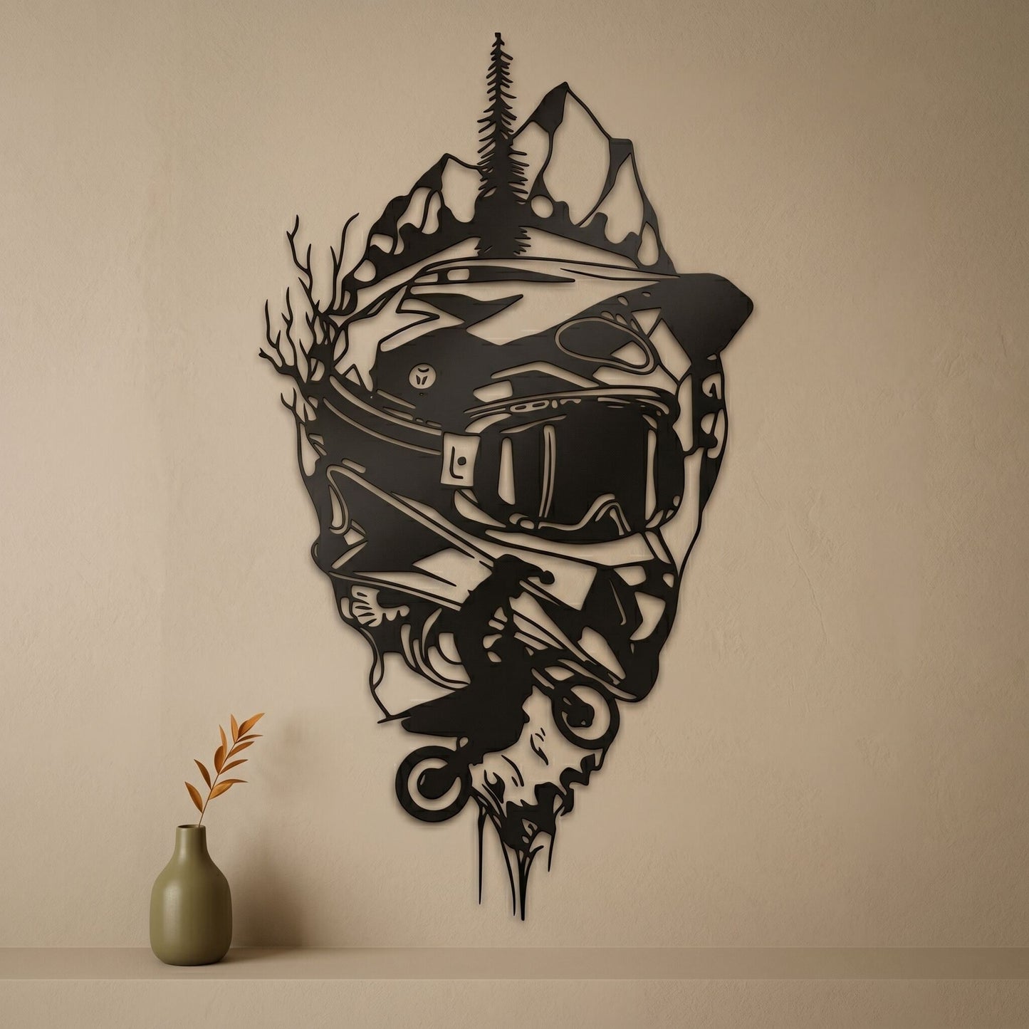16. Motocross Rider Helmet Metal Wall Art