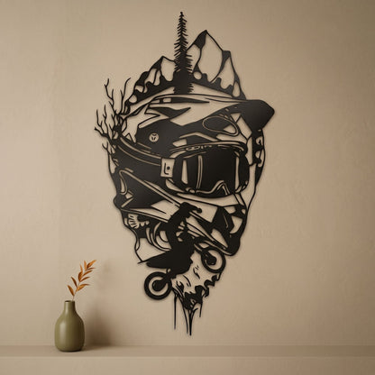 16. Motocross Rider Helmet Metal Wall Art
