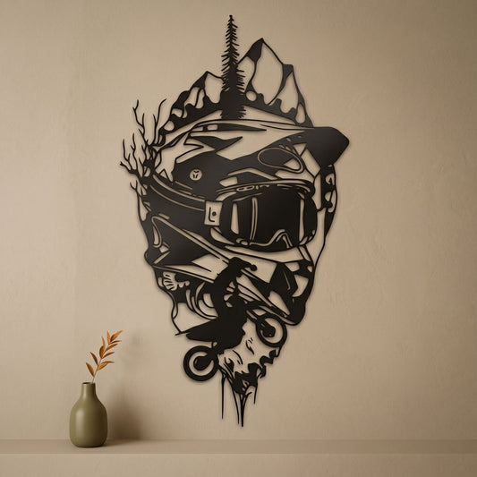 16. Motocross Rider Helmet Metal Wall Art