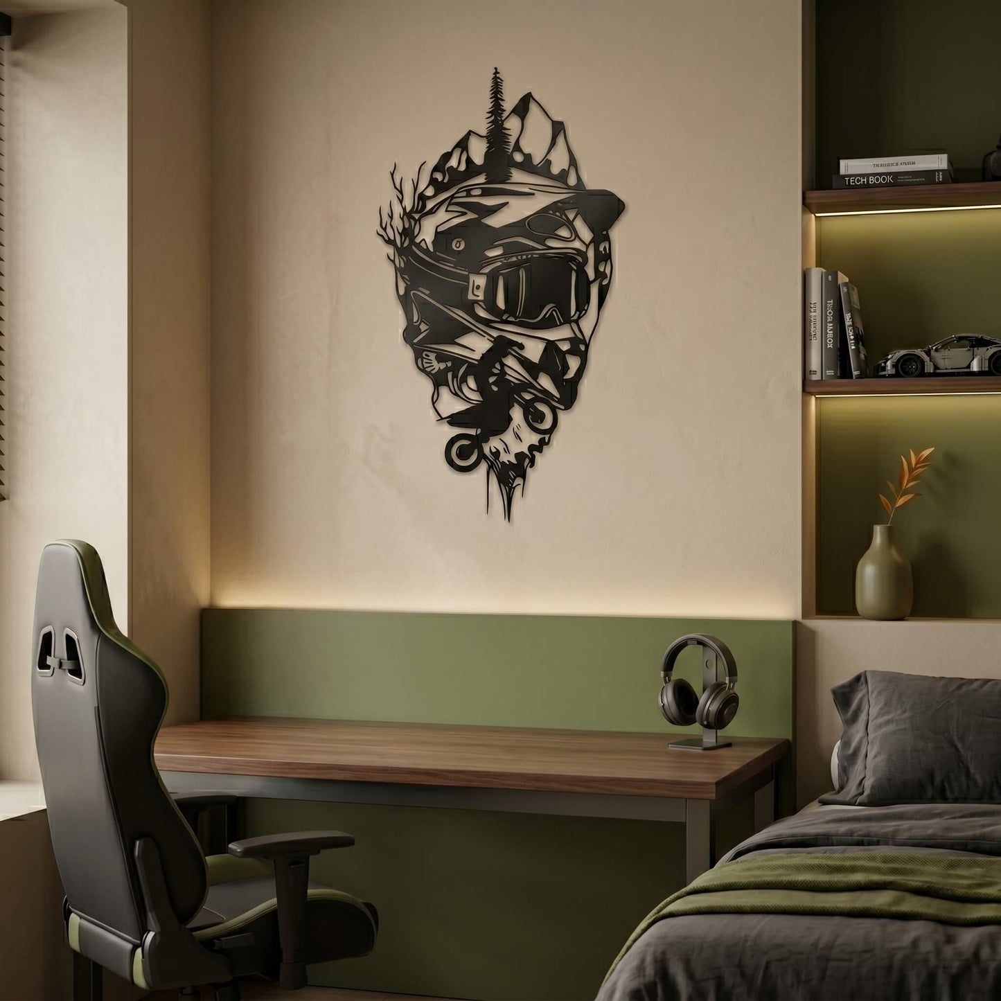 16. Motocross Rider Helmet Metal Wall Art