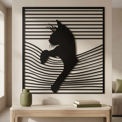 2. Elegant Cat Silhouette Metal Wall Art