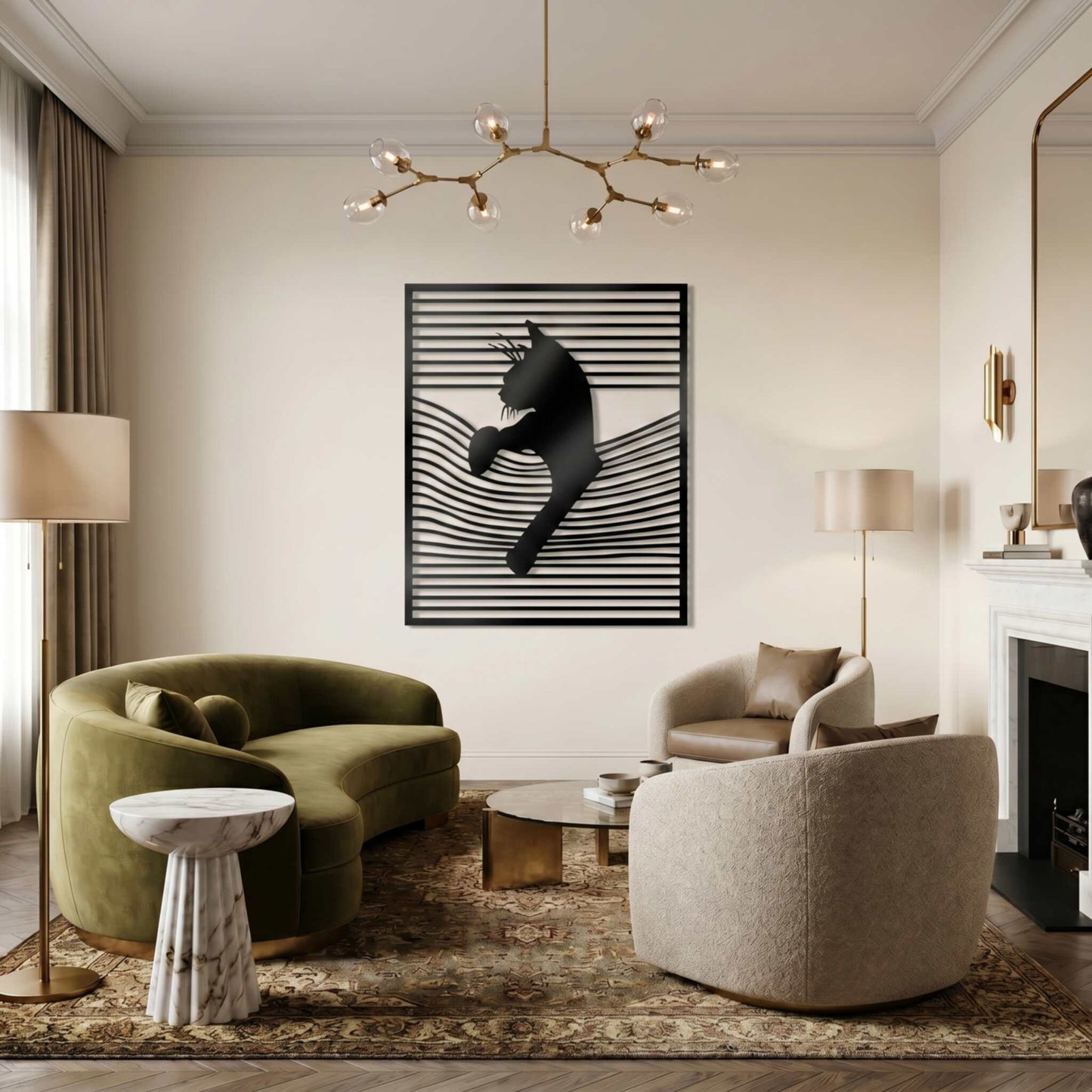 2. Elegant Cat Silhouette Metal Wall Art