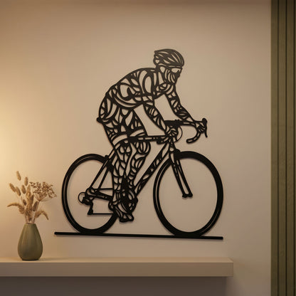4. Geometric Road Cyclist Metal Wall Art