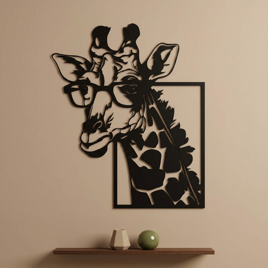 5. Giraffe with Glasses Metal Wall Art