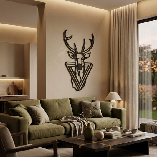 23. Geometric Deer Head Metal Wall Art